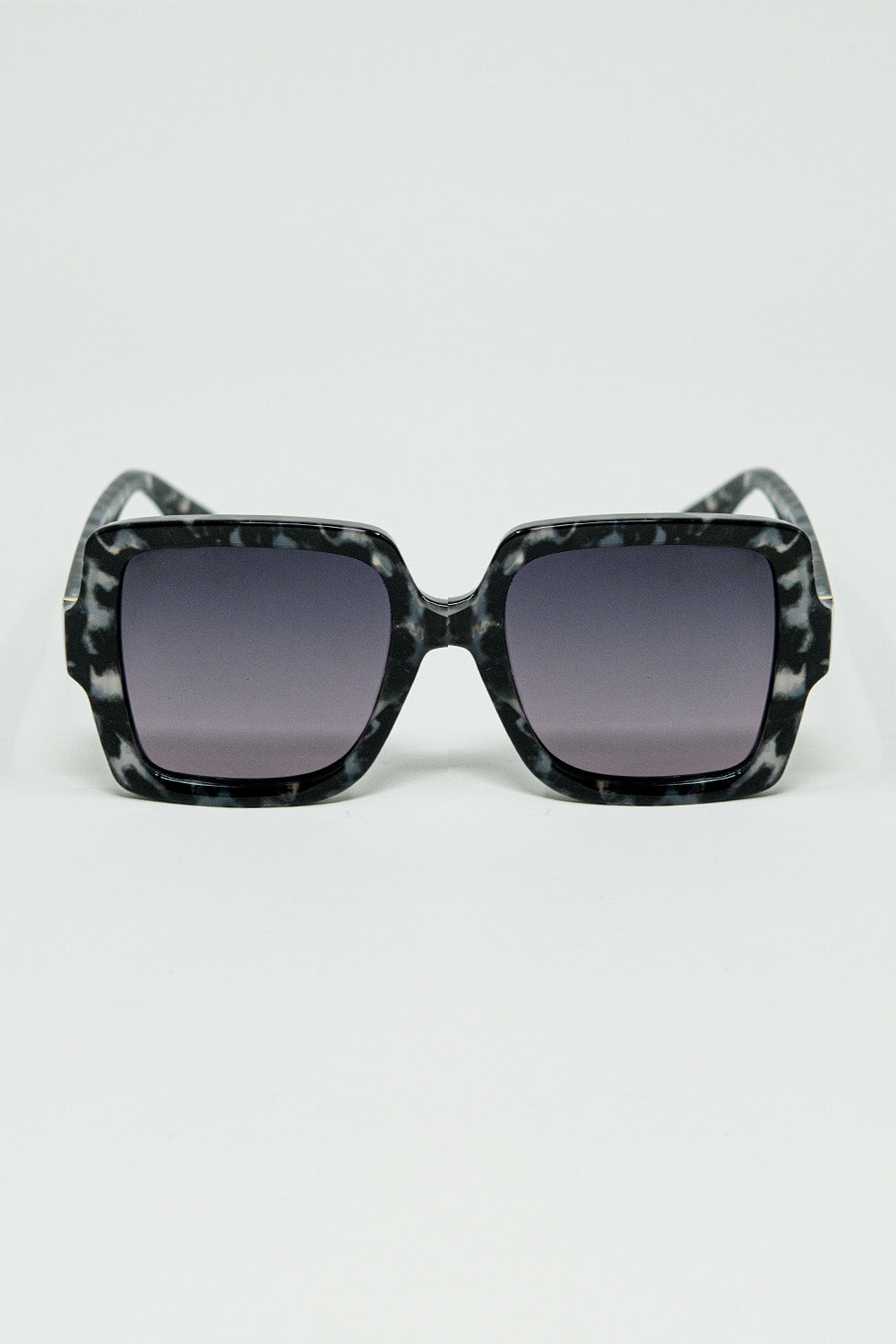 Q2 Lunettes de soleil carrées à pois noirs et blancs gris