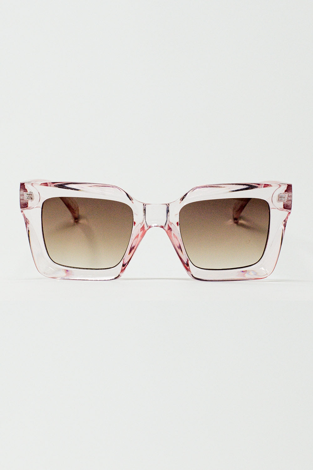 Q2 Lunettes de soleil carrées des années 90 en rose
