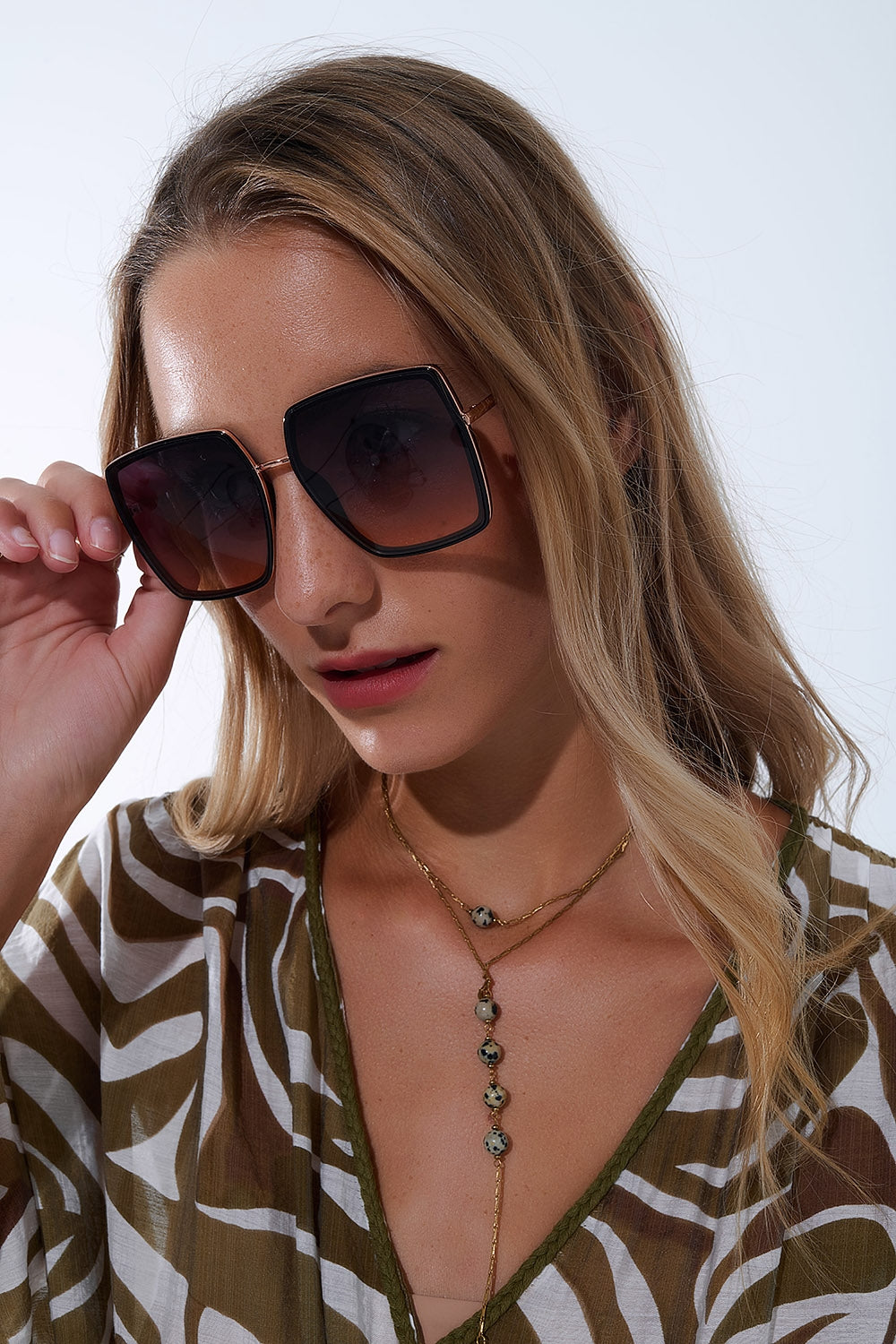 Lunettes de soleil carrées extra-larges en brun chocolat