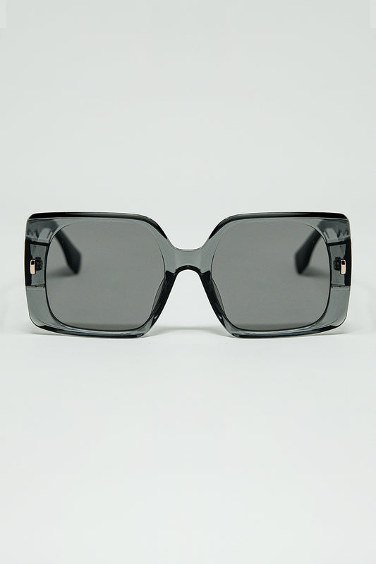 Q2 Lunettes de soleil carrées grises avec détails dorés sur le côté