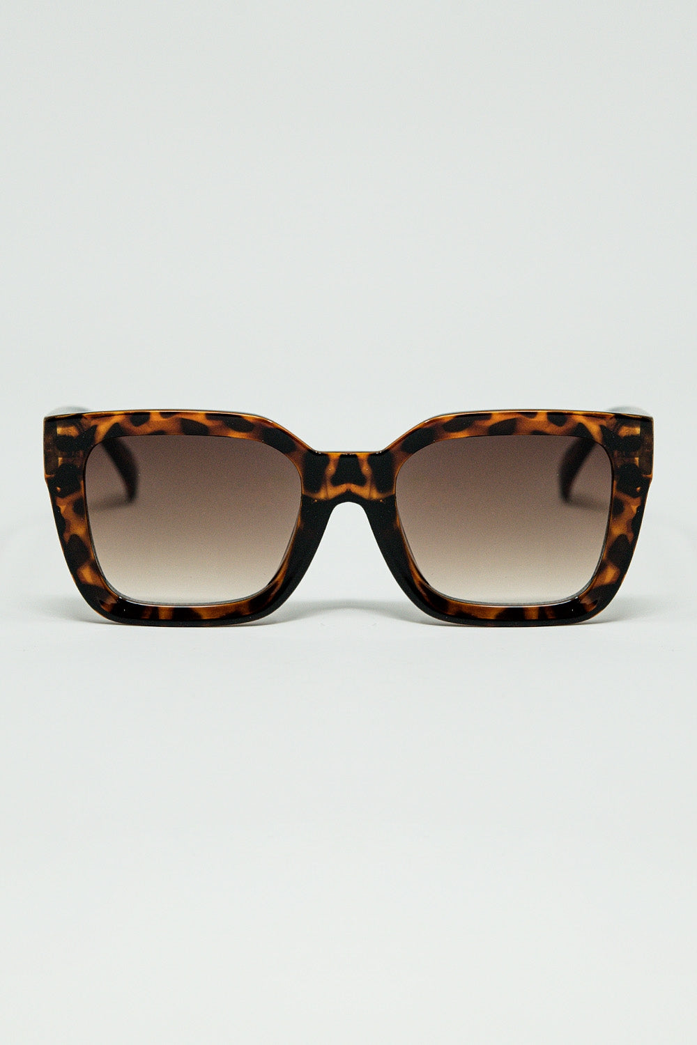 Q2 Lunettes de soleil carrées marron à imprimé animalier