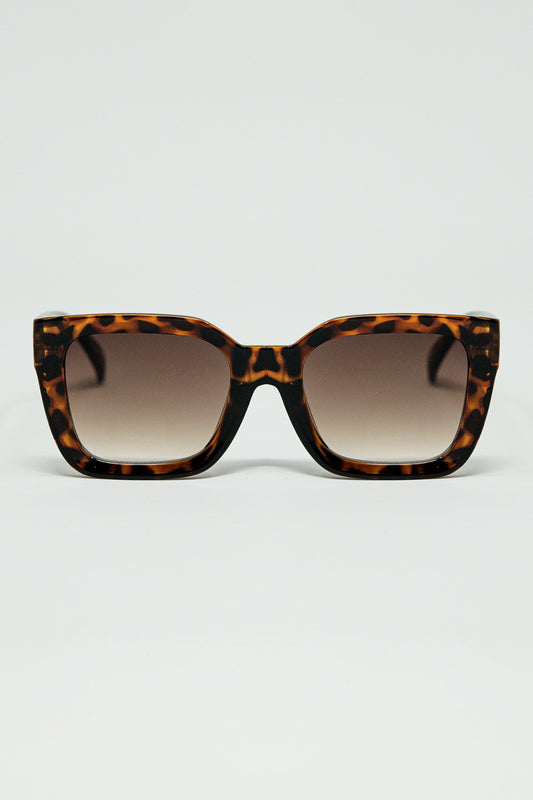 Q2 Lunettes de soleil carrées marron à imprimé animalier
