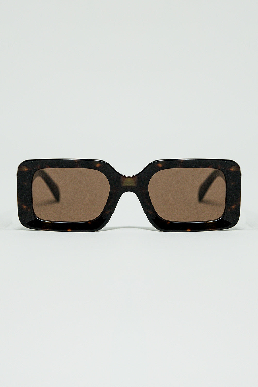 Q2 lunettes de soleil carrées marron avec imprimé animalier vert sur le côté