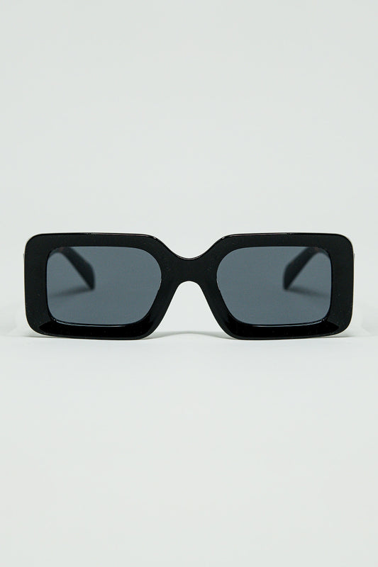 Q2 Lunettes de soleil carrées noires avec imprimé animalier marron sur le côté