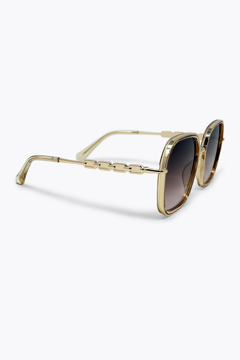 Lunettes de soleil carrées surdimensionnées en métal doré à verres dégradés marron