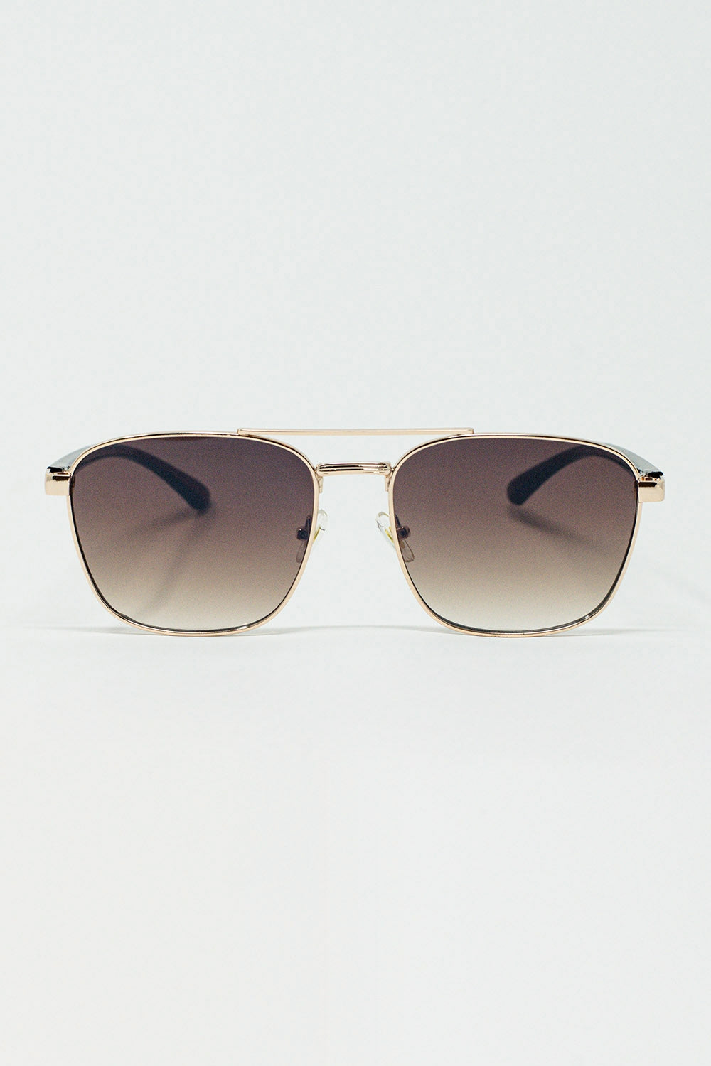 Q2 Lunettes de soleil en métal quadrillé verre fumé marron