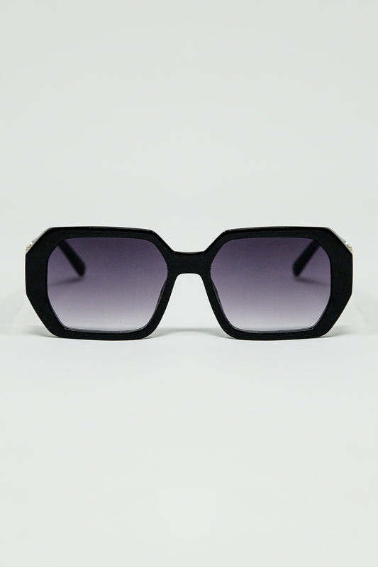 Q2 Lunettes de soleil noires en forme de losange et détails dorés