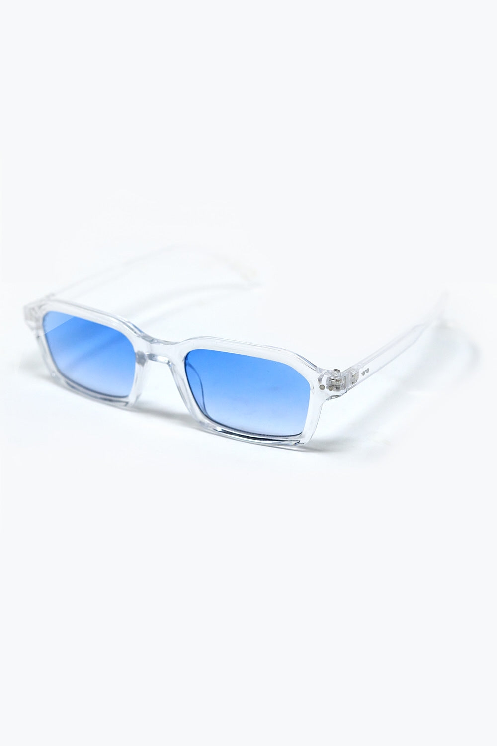 Lunettes de soleil rectangulaires à monture transparente en acétate épais avec verre fumé bleu