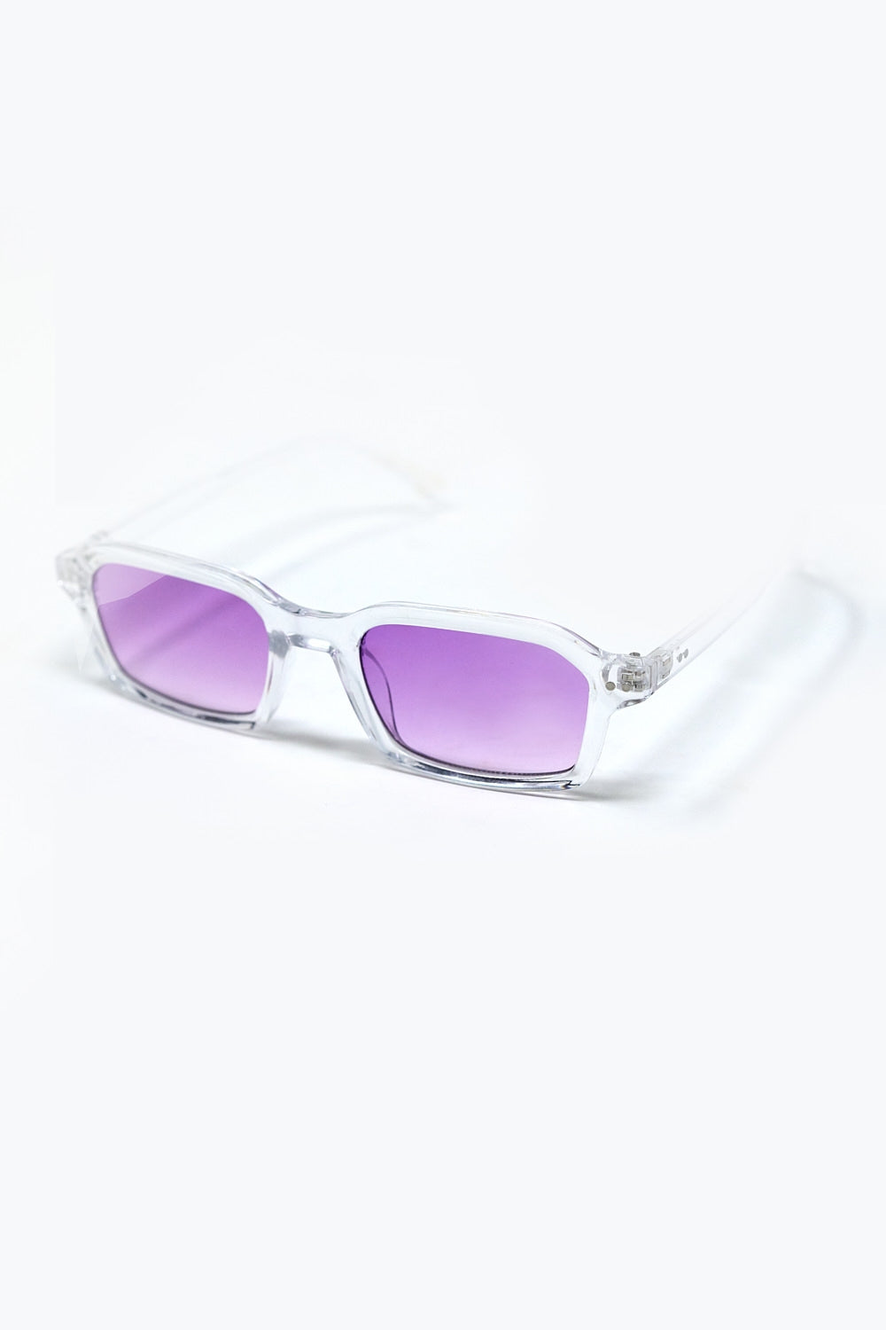 Lunettes de soleil rectangulaires à monture transparente en acétate épais avec verre fumé violet