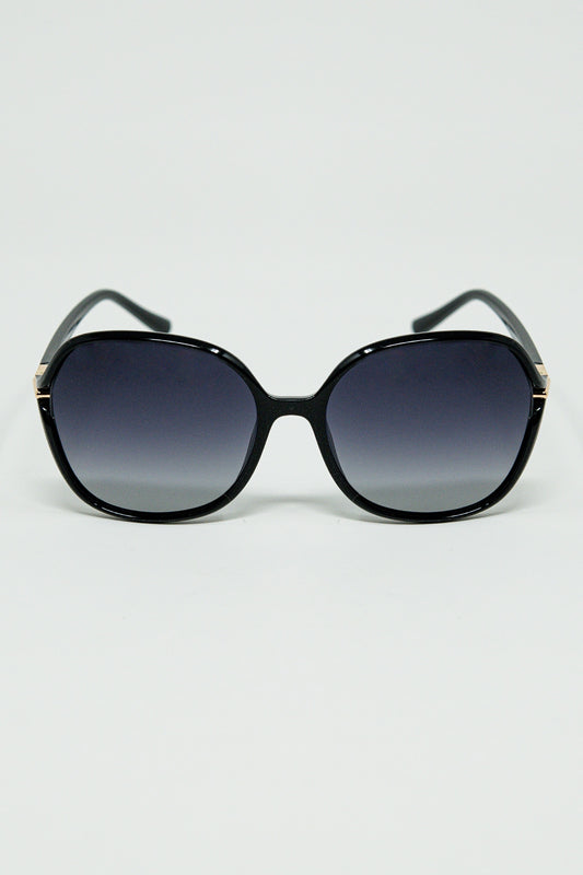 Q2 Lunettes de soleil rondes en noir avec détails en métal doré