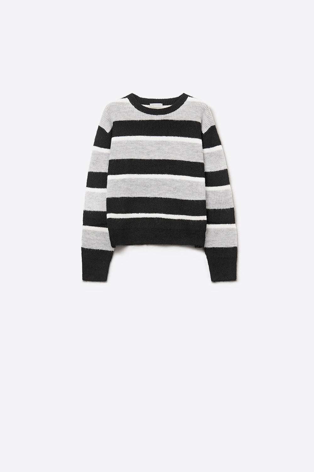 Maillot noir à rayures blanches et grises