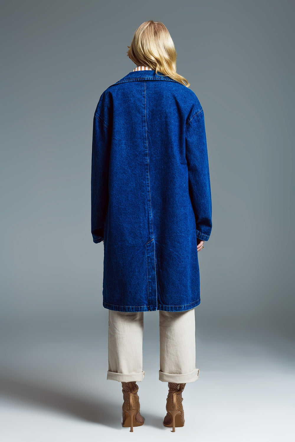Manteau en denim surdimensionné à col large délavage moyen