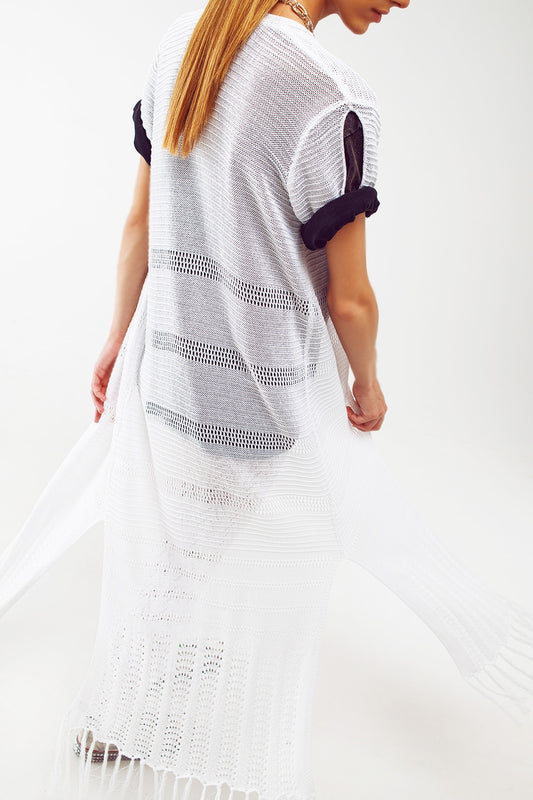 Q2 Maxi cardigan tricoté en blanc