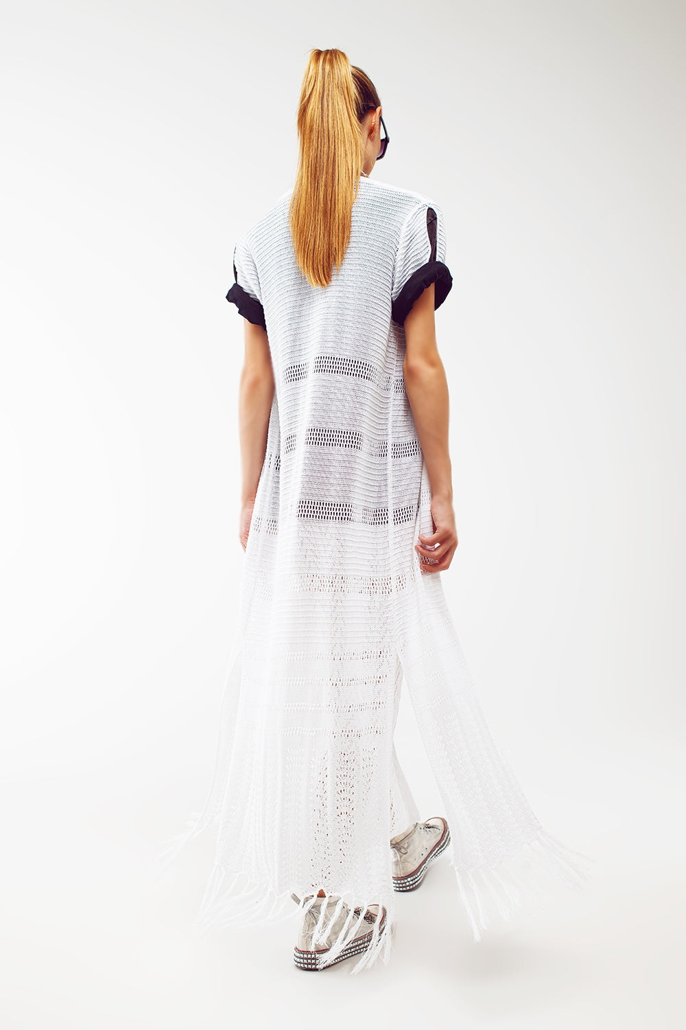 Maxi cardigan tricoté en blanc