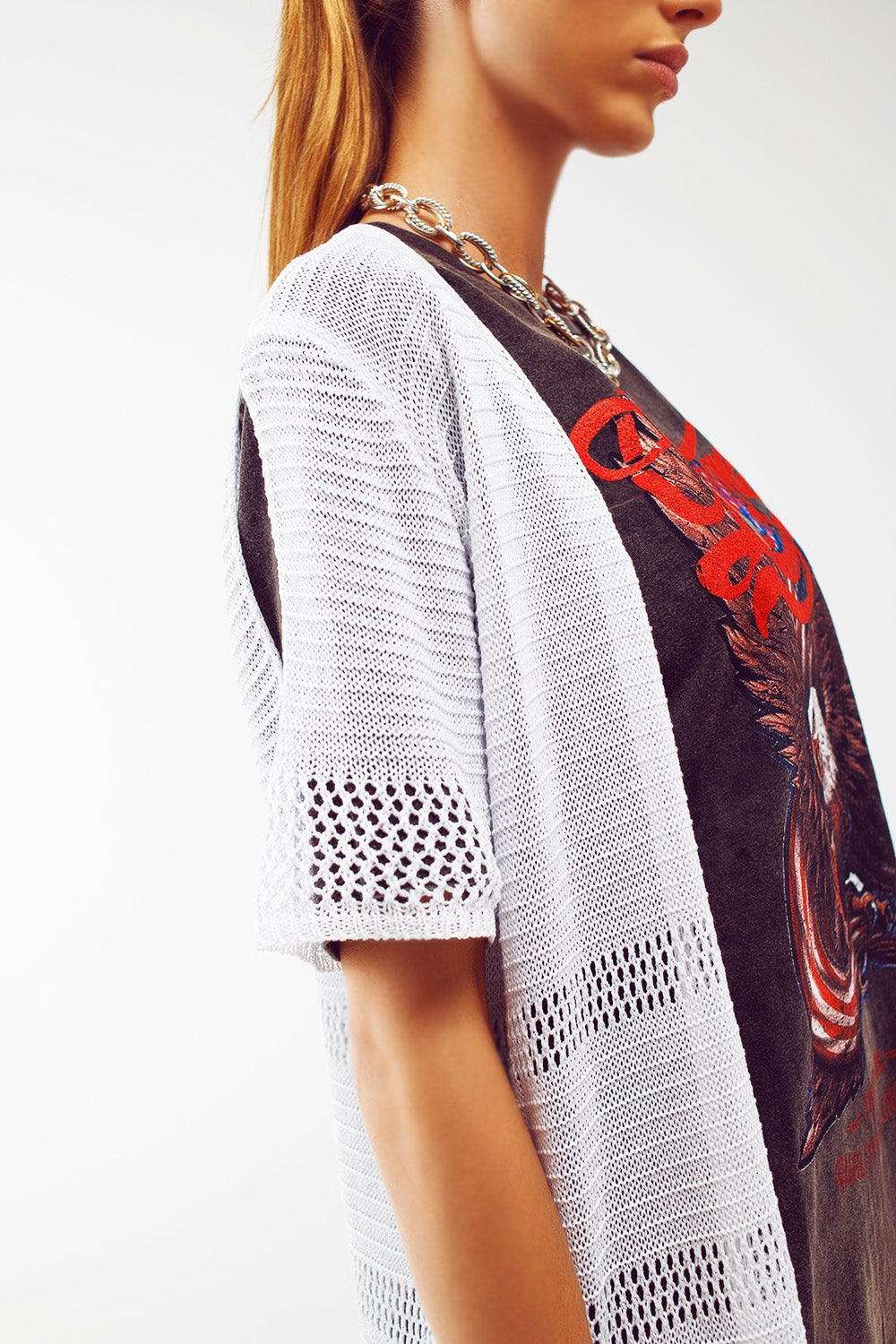 Maxi cardigan tricoté en blanc