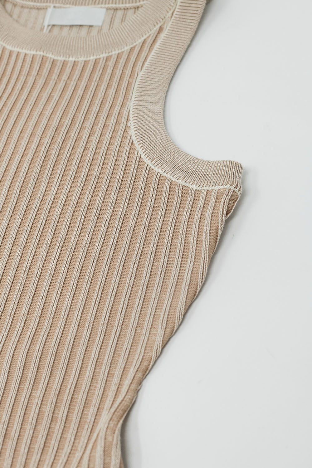 Maxi Sleeveless Bodycon Ribbed Dress en beige