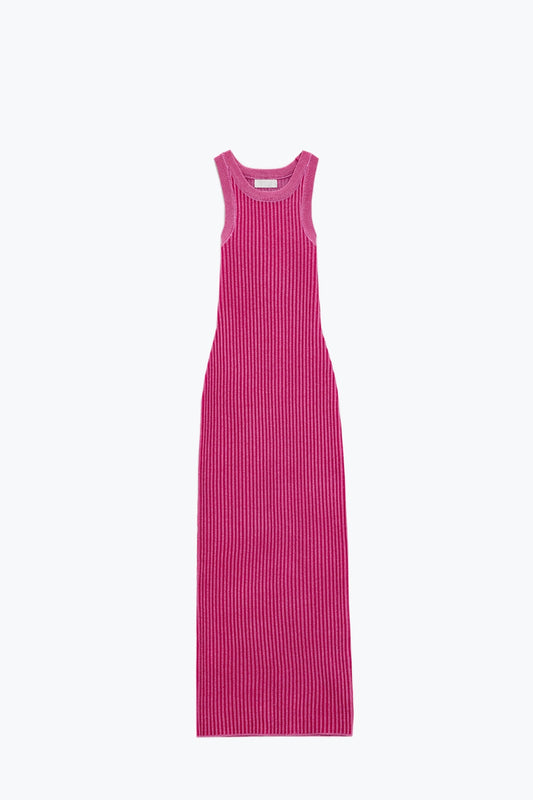 Q2 Maxi Sleeveless Bodycon Ribbed Dress en fuchsia