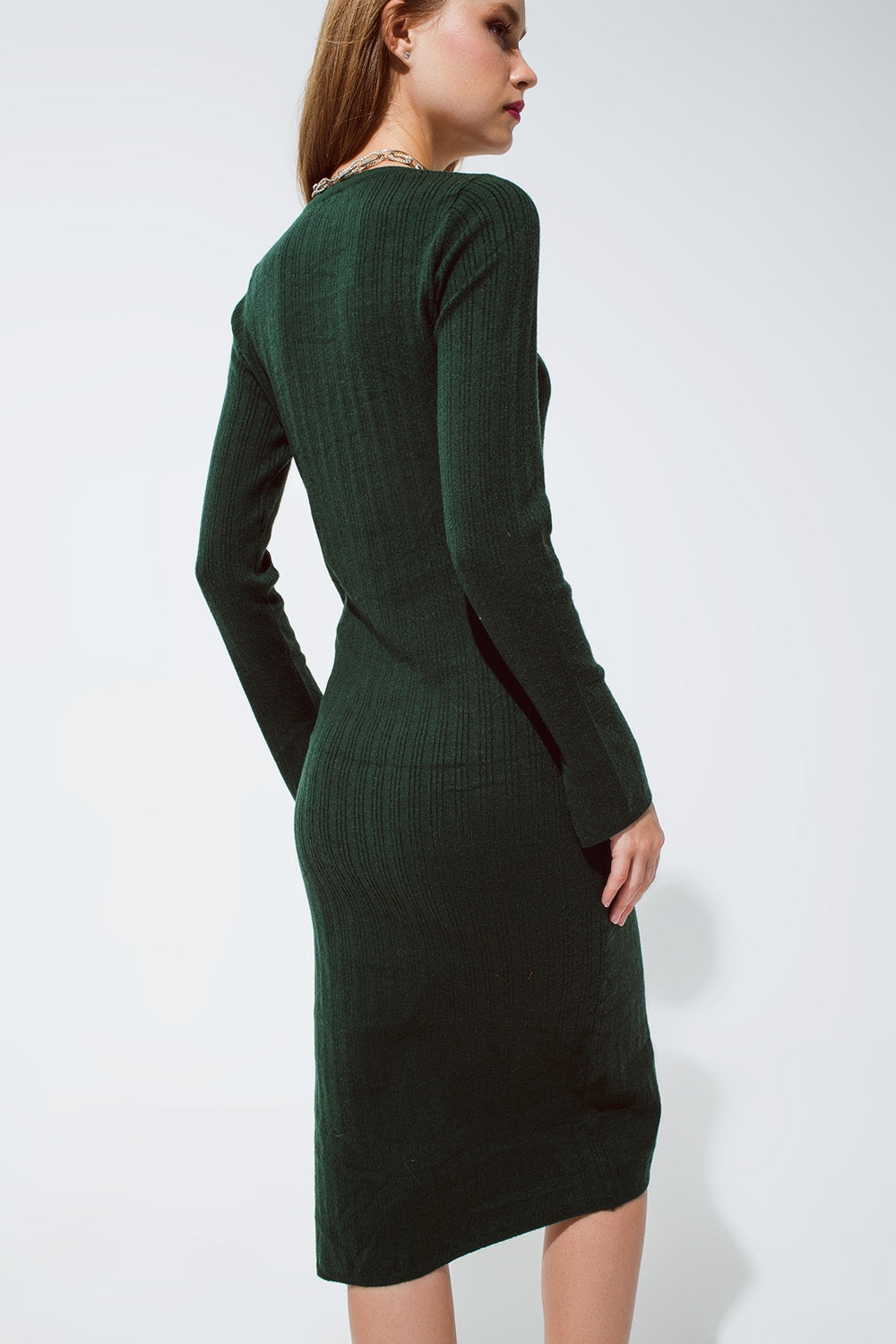 Midi Robe Tricotée Vert Maïs