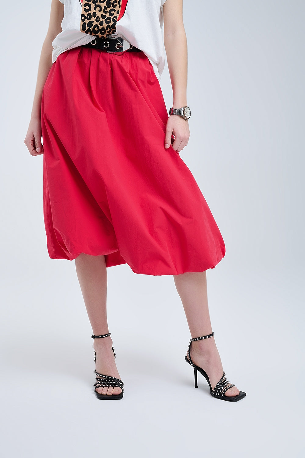 Mini jupe bulle rouge en popeline