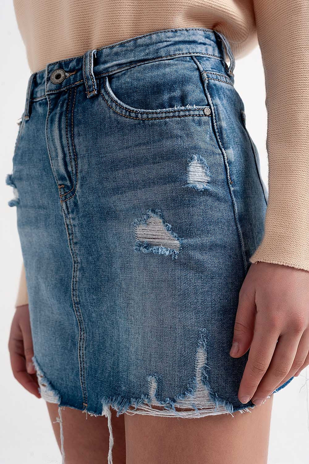Mini-jupe en jean à ourlet brut