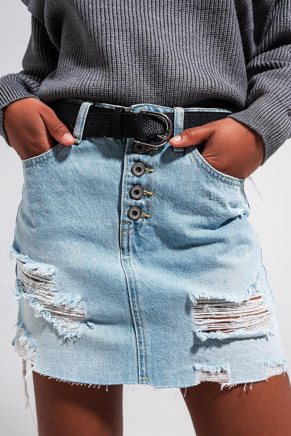 Mini jupe en jean boutonnée bleu clair