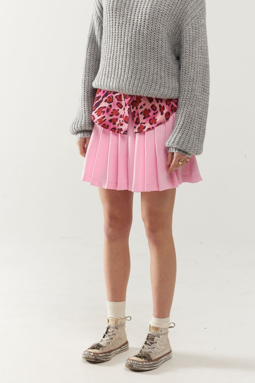mini-jupe plissée rose