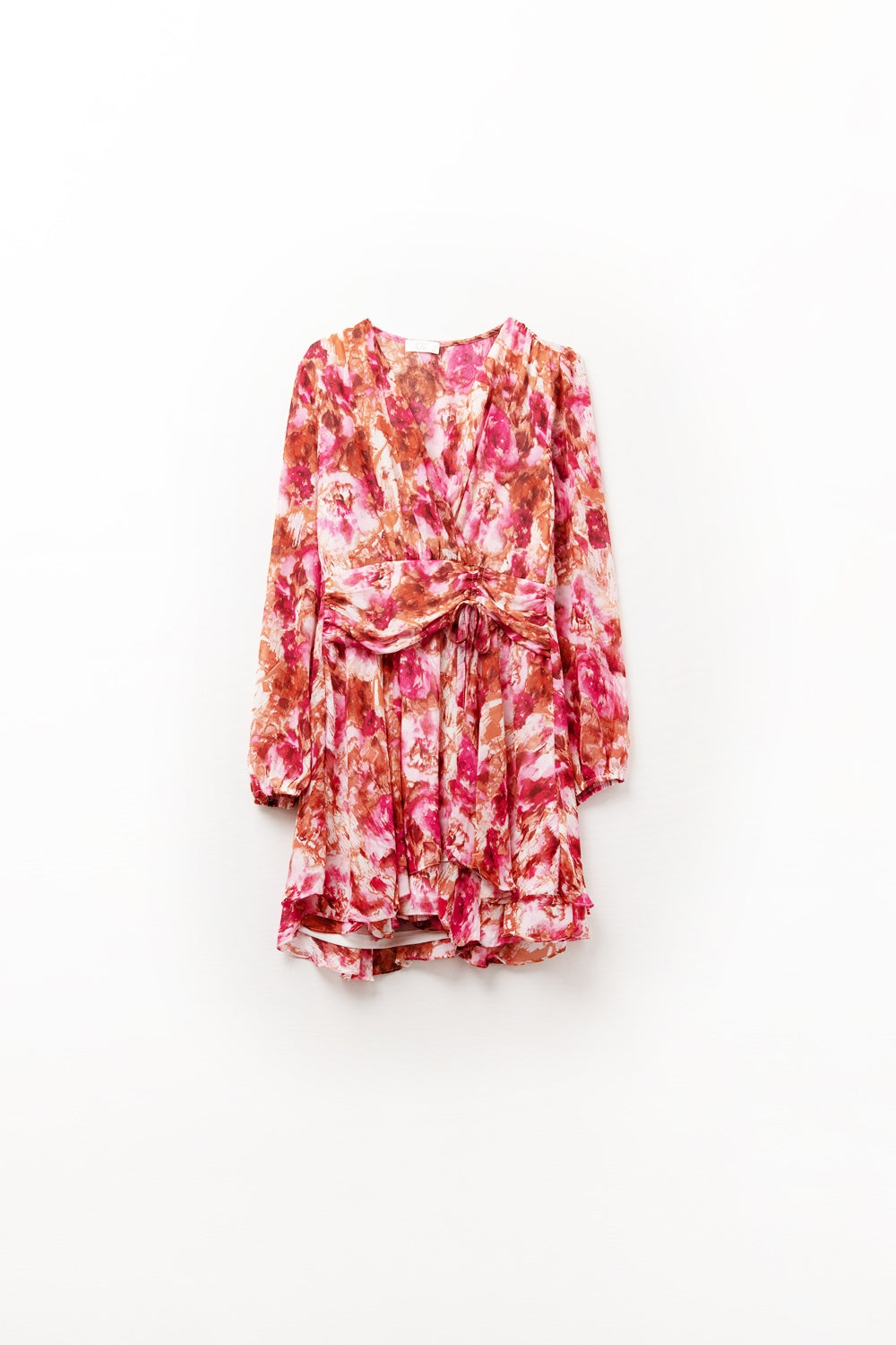 Mini robe à col en V à imprimé abstrait avec rouche à la taille