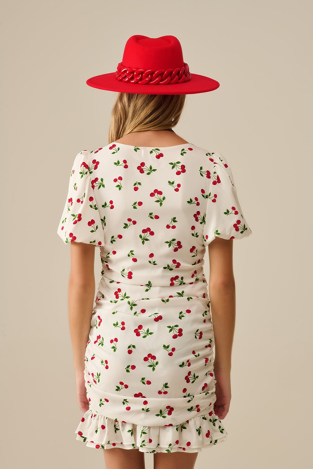 Mini robe à manches bouffantes en forme de cerise