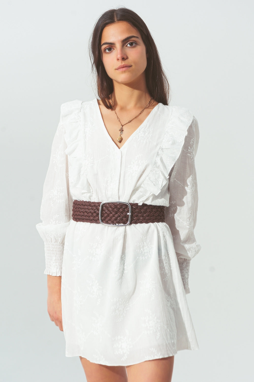 Mini Robe à Volants Floraux en Blanc