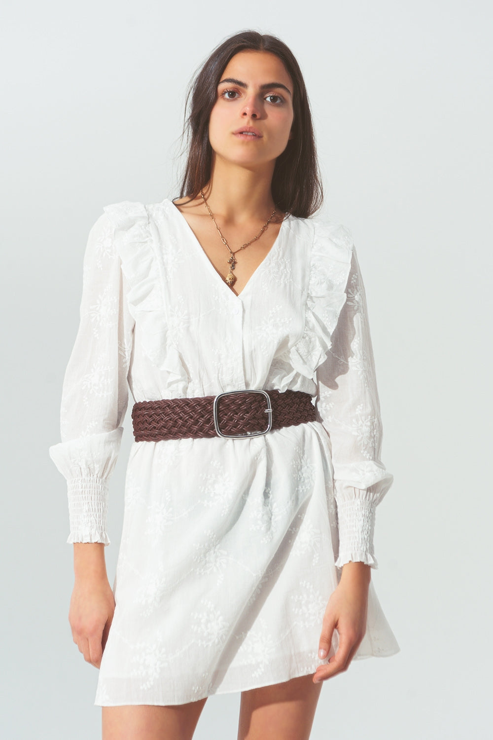 Mini Robe à Volants Floraux en Blanc