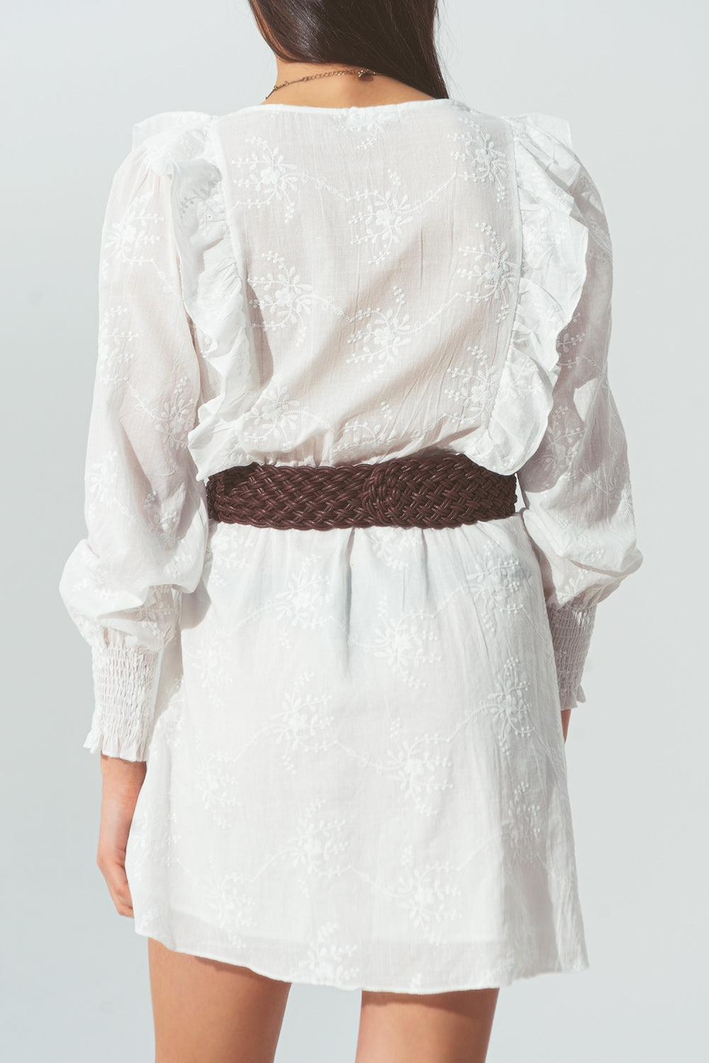 Mini Robe à Volants Floraux en Blanc