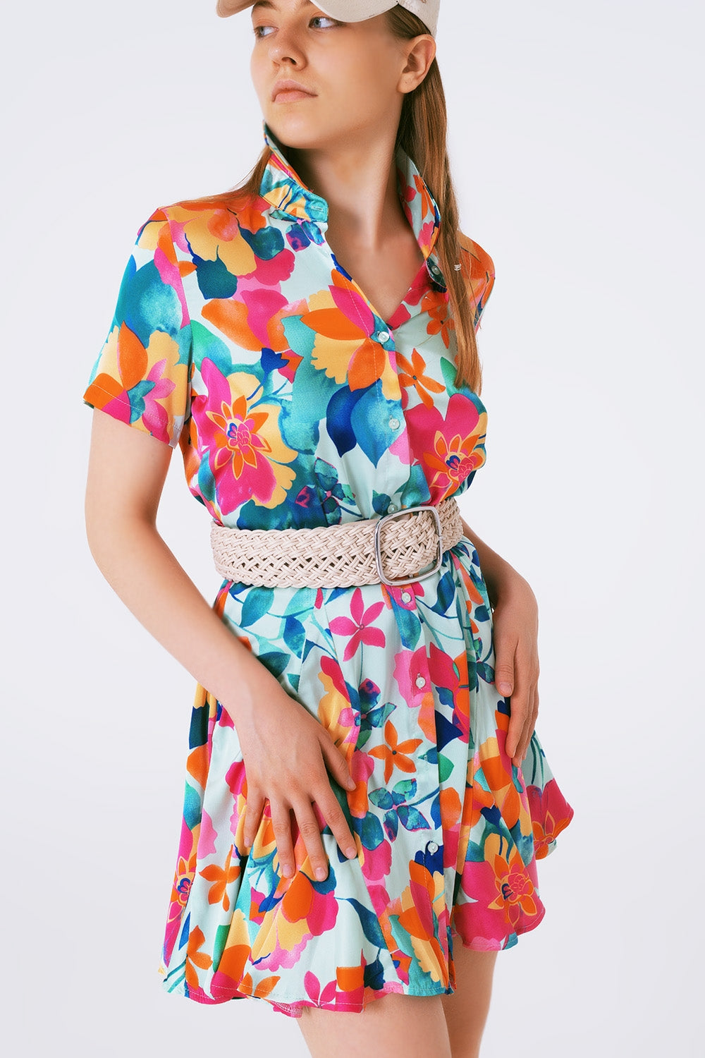 mini robe en satin doux avec imprimé fleuri
