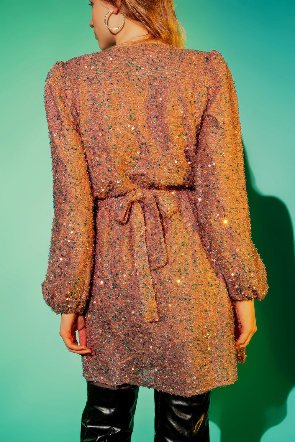 Mini robe portefeuille à paillettes rose