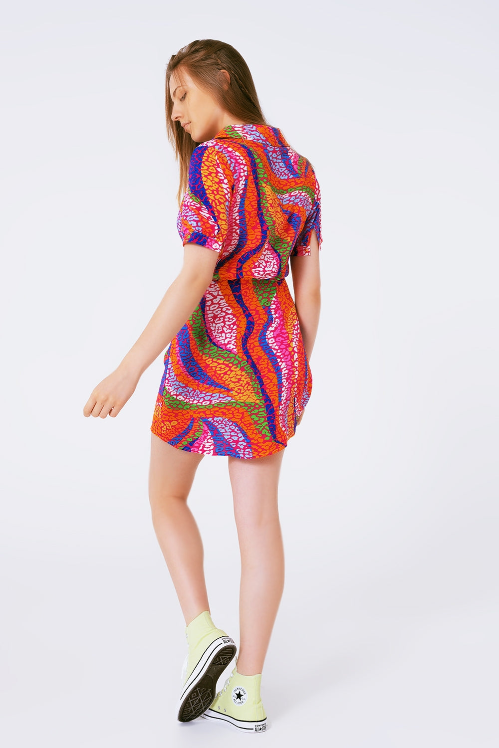 mini-robe portefeuille imprimée multicolore rose