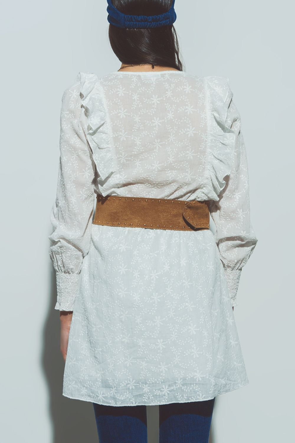 Mini Robe Texturée à Fleurs en Blanc
