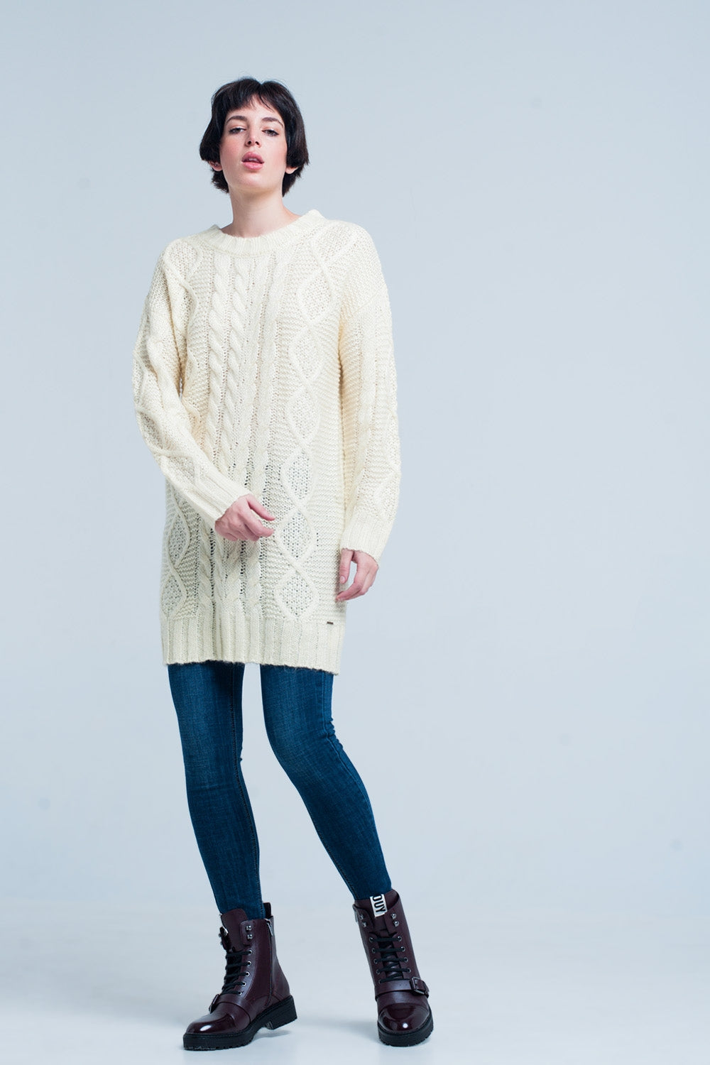 Mini robe tricot torsadé jaune
