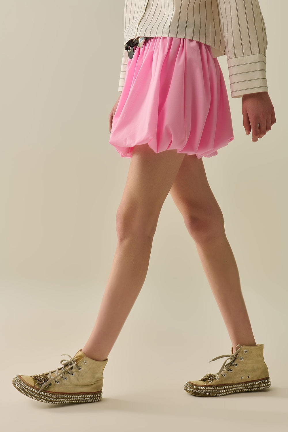 Minijupe boule en popeline rose