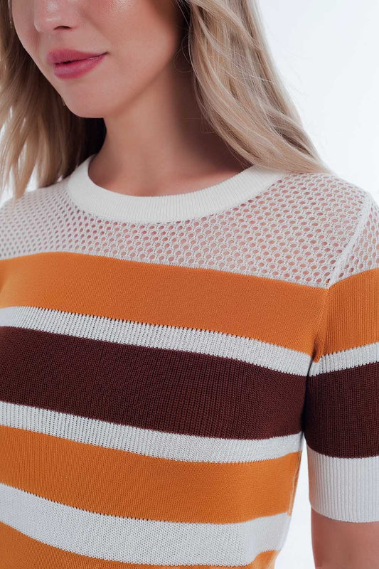 Q2 Moutarde ouverte rayé pull en tricot