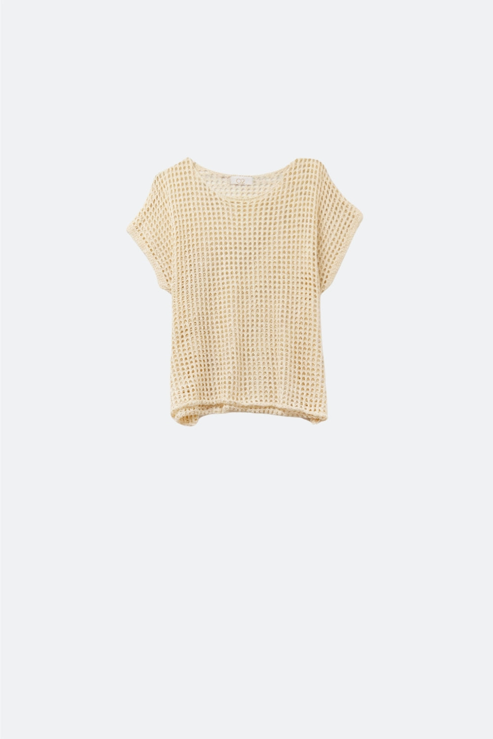 Open Knit Crochet dropped Sleeved Top in Beige