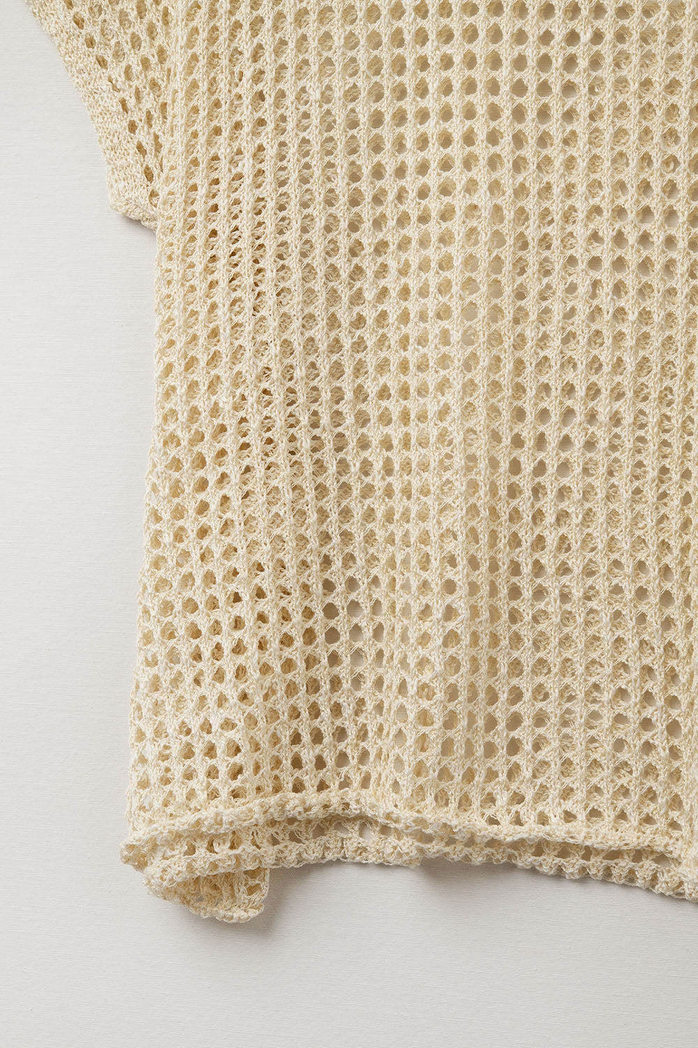 Open Knit Crochet dropped Sleeved Top in Beige