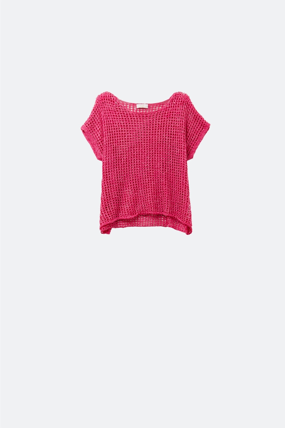 Q2 Open Knit Crochet dropped Sleeved Top in Fuschia