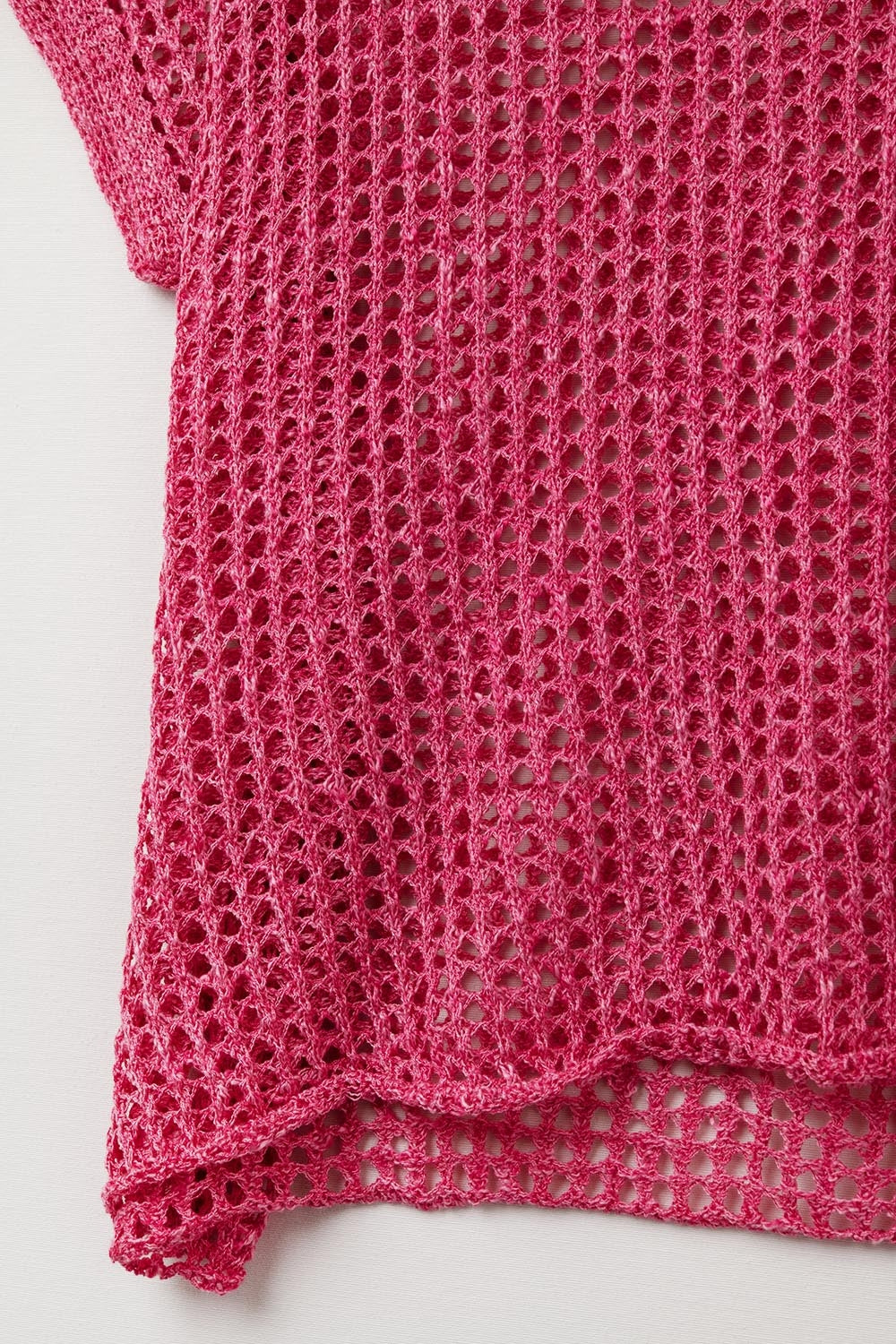 Open Knit Crochet dropped Sleeved Top in Fuschia