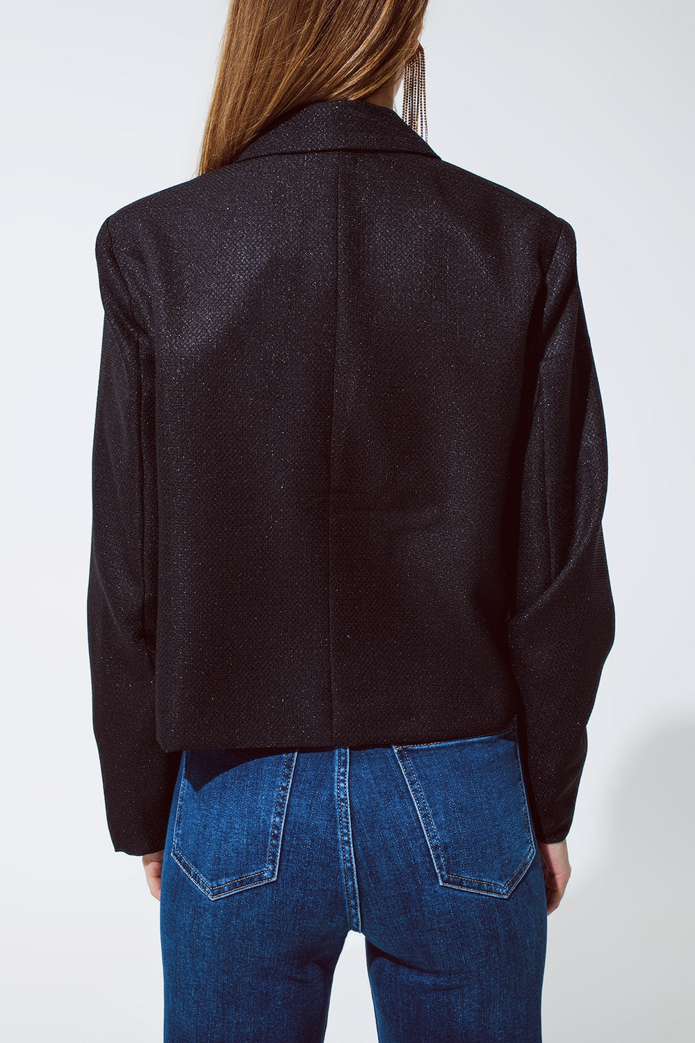 Oversized Blazer Vichy à ourlet coupé et détails métalliques en noir