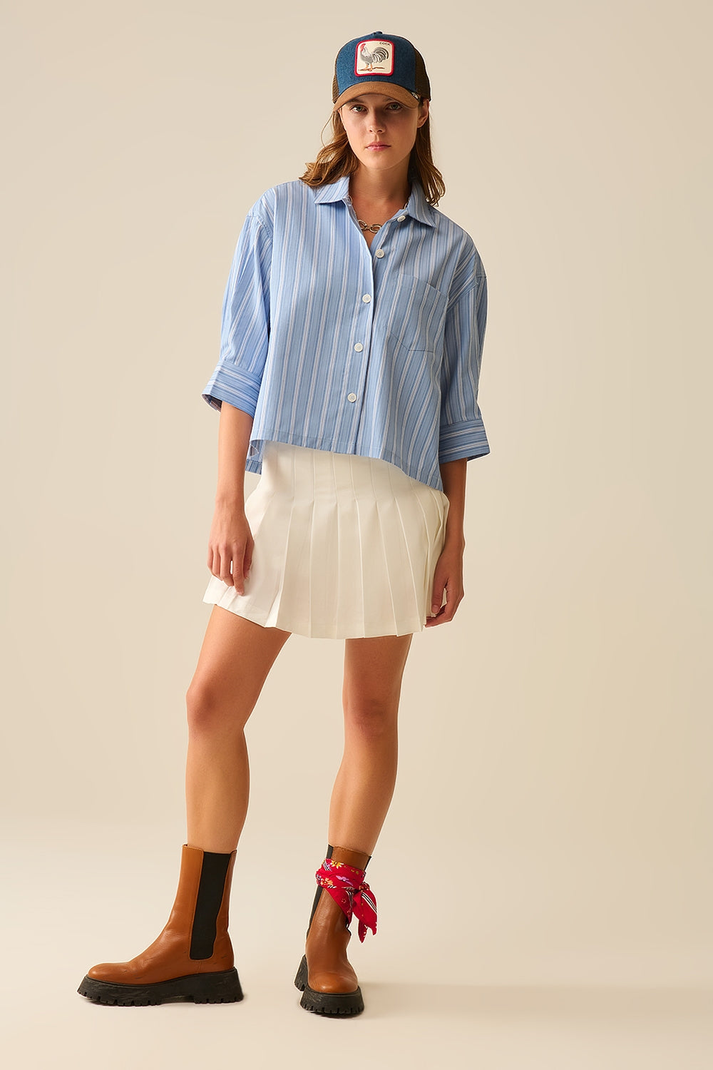 oversized Cropped Striped Shirt in Blue