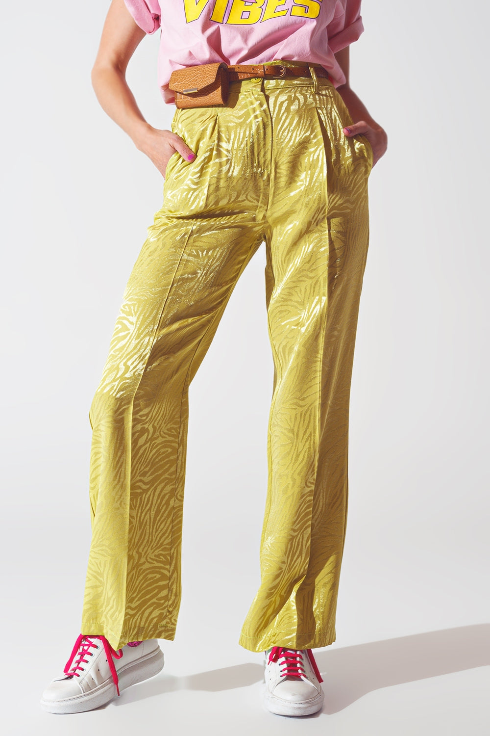 Pantalon à imprimé zèbre coupe ample en vert