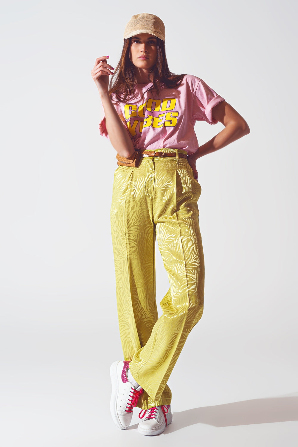 Pantalon à imprimé zèbre coupe ample en vert