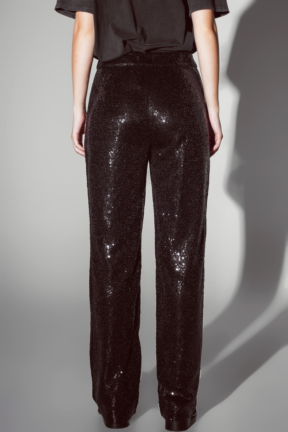 Pantalon à jambes droites à paillettes en noir