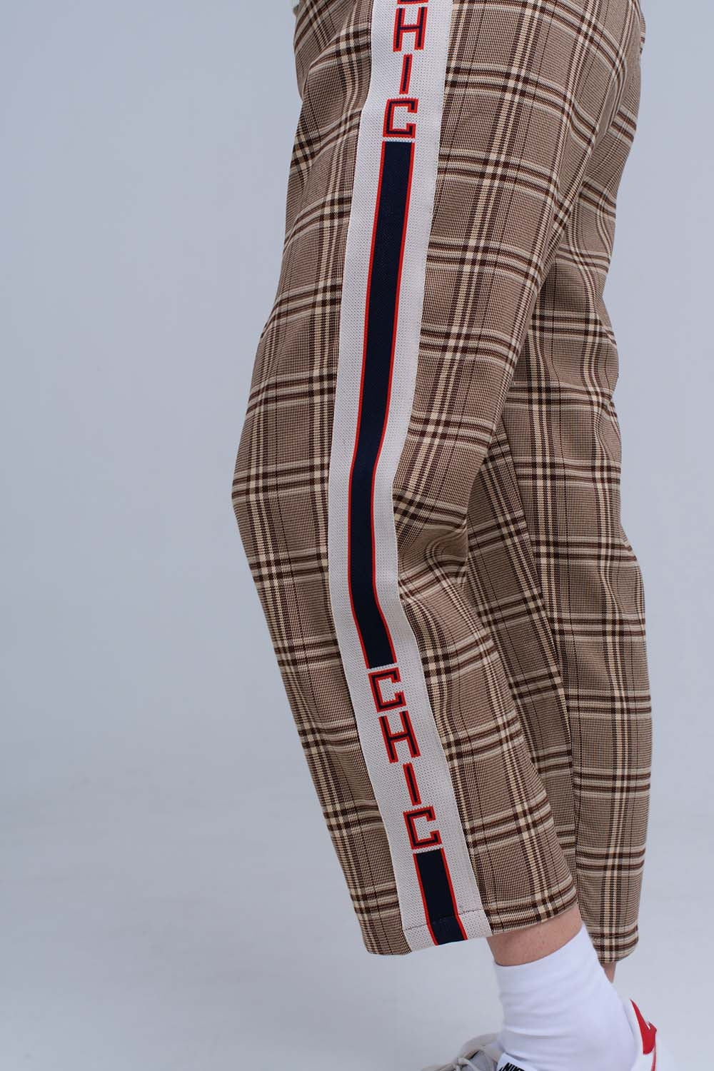Pantalon à motif tartan marron