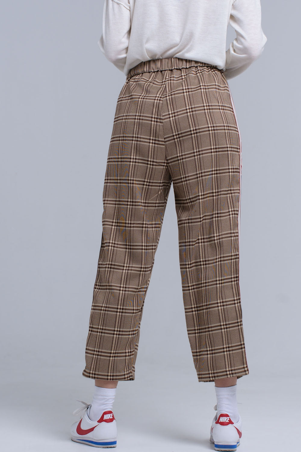 Pantalon à motif tartan marron