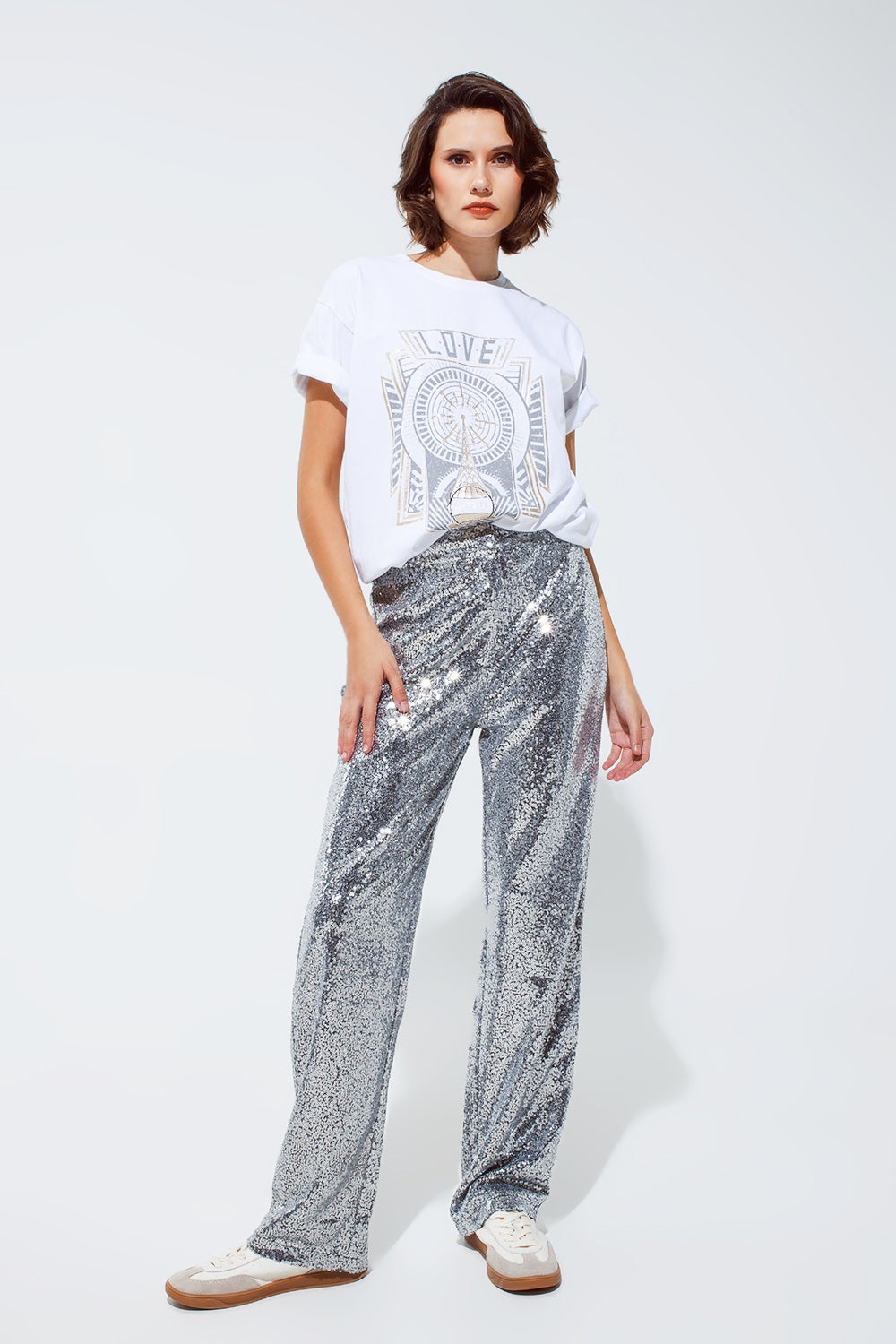 Pantalon à paillettes argentées